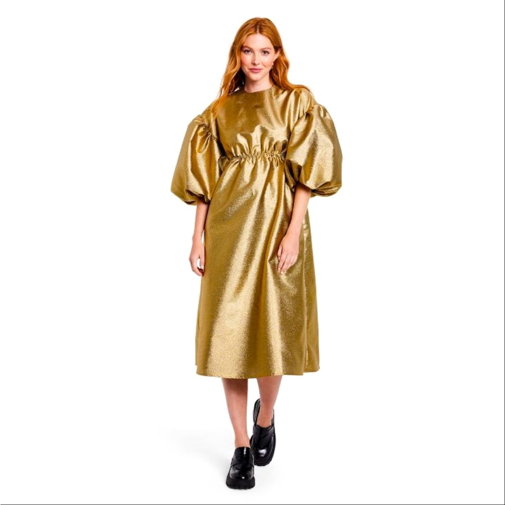 Women's Puff Sleeve Scallop Back Midi
Dress - Kika Vargas x Target Gold NWT
